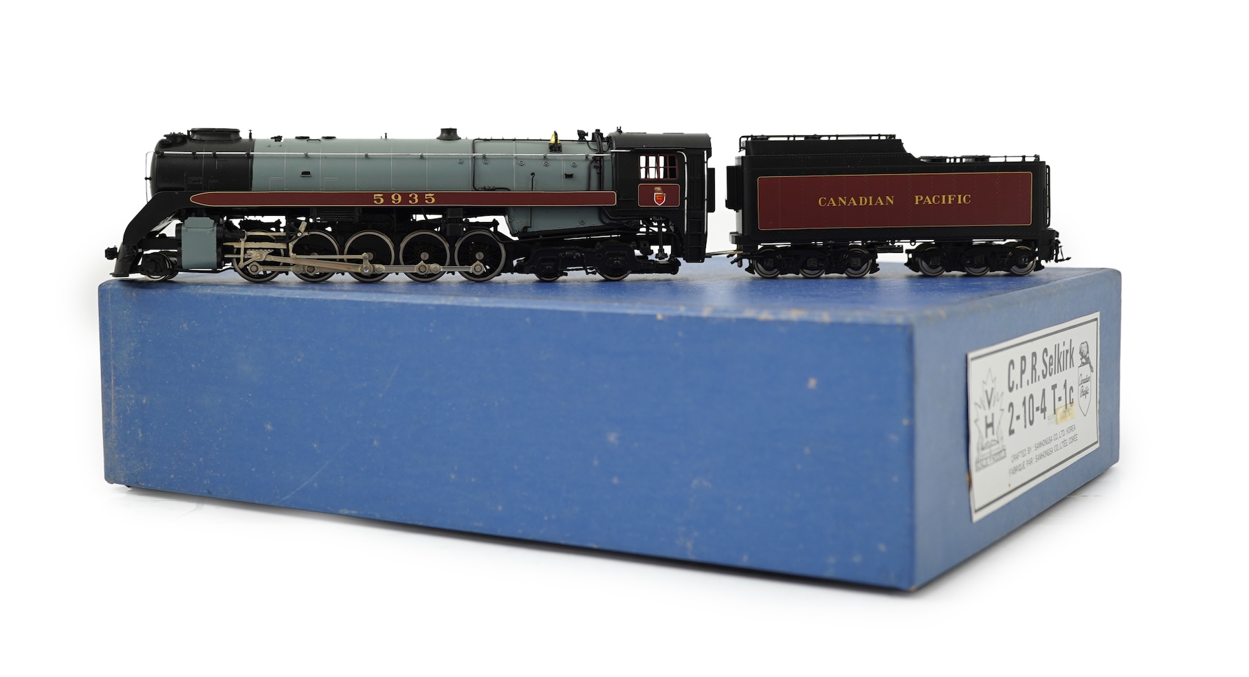 A boxed HO gauge VH Scale Models model of Canadian Pacific Railway, Selkirk 5935, 2-10-4 locomotive with bogie tender, powered for two rail operation.
